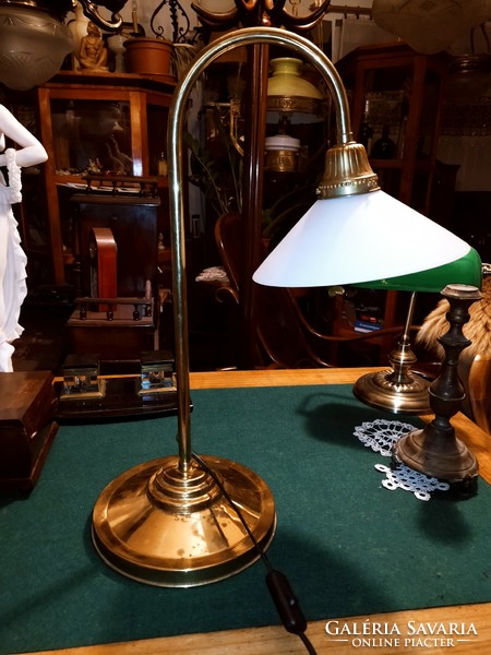 Nagy méretű, antik, eredeti üveg búrás, réz bankár lámpa / asztali lámpa 60 cm! újra kábelozva