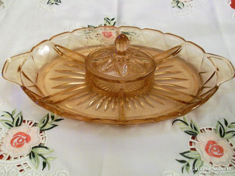 Salmon pink decorative plate, offering