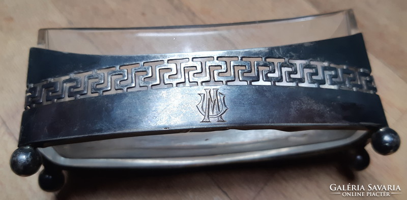 Silver art deco bowl with glass insert