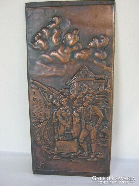 Signed scene embossed copper wall decoration wall picture