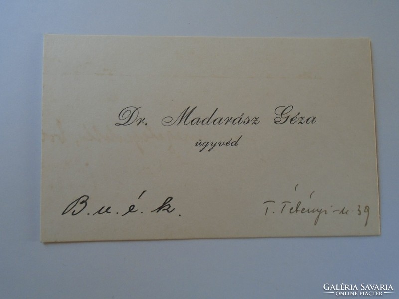 Za417.7 Dr. Madarász Géza - lawyer - business card 1930's