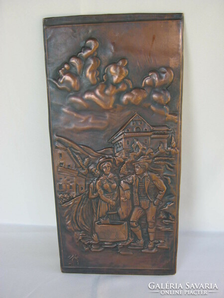 Signed scene embossed copper wall decoration wall picture