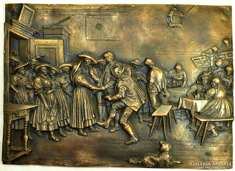 XX. Sz. Eleje Hungarian sculptor: busy pub scene