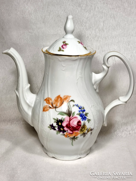 Gold-painted bernadotte Czechoslovak porcelain teapot, decorated with floral patterns, second half of the 20th century.