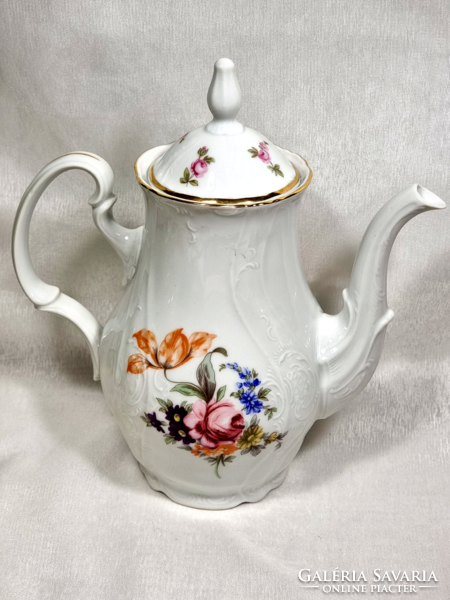 Gold-painted bernadotte Czechoslovak porcelain teapot, decorated with floral patterns, second half of the 20th century.
