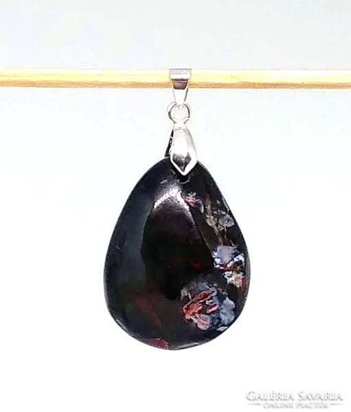 Black agate drop cabochon pendant bk321