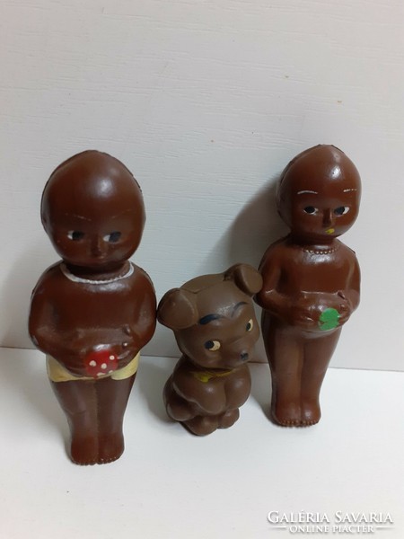 Retro 2-pc small rubber dolls with a small dog hand-painted