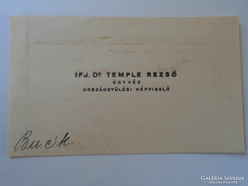 ZA416.4 Ifjabb dr. Temple Rezső -országgyűlési képviselő Nemzeti Egység Párt -névjegykártya 1920-30