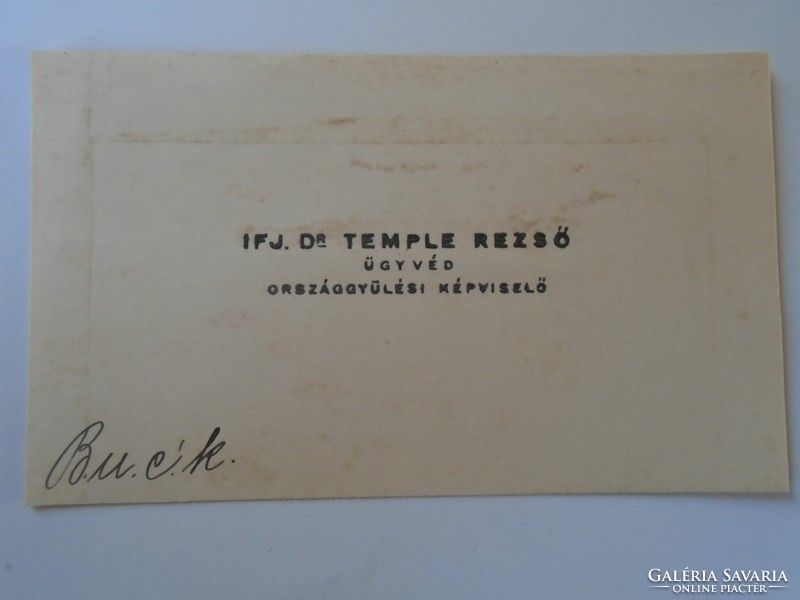 Za416.4 Junior dr. Ręsző Temple - Member of Parliament National Unity Party - business card 1920-30