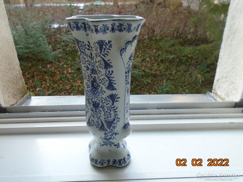 19th century vase with rich hand-painted cobalt blue patterns, relief pattern with landscape