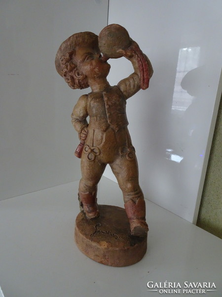 József Gondos drinking boy ceramic statue
