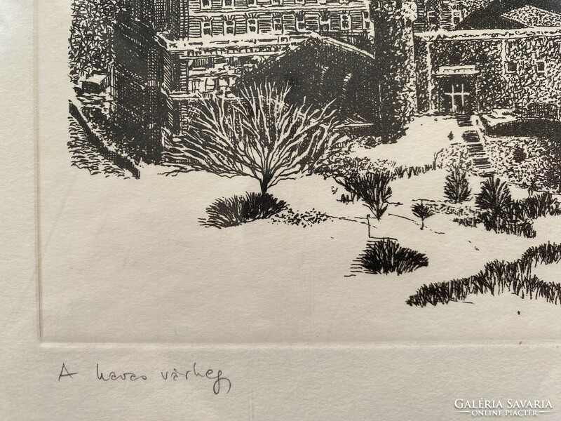 Katalin Kádár: snowy castle hill - etching