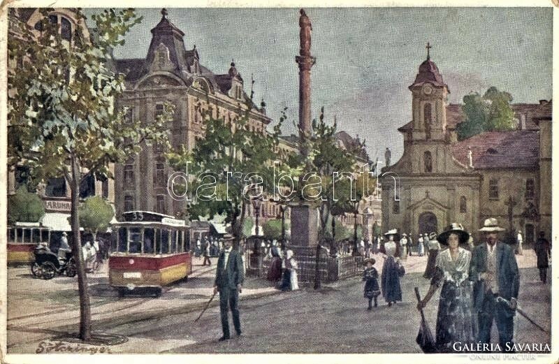 Háború előtti Budapesti utca kép/Rókus-tér és templom/.Rákóczi út még villamossal 1931.