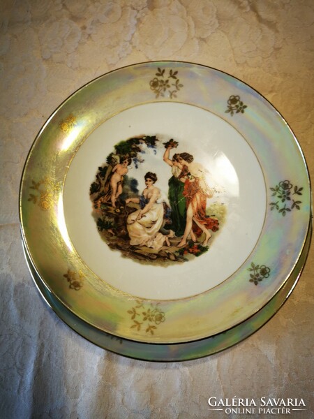 Set of 7 scenic Kahla porcelain large round bowls and 6 flat plates, dinner set
