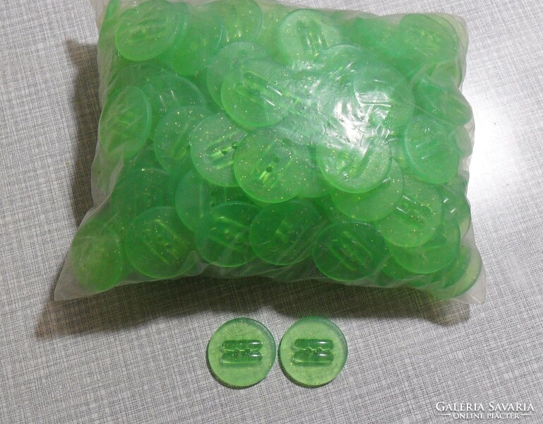 200 pieces, unopened package of plastic buttons, jacket buttons. Convex on one side, shiny, 2.7 Cm.