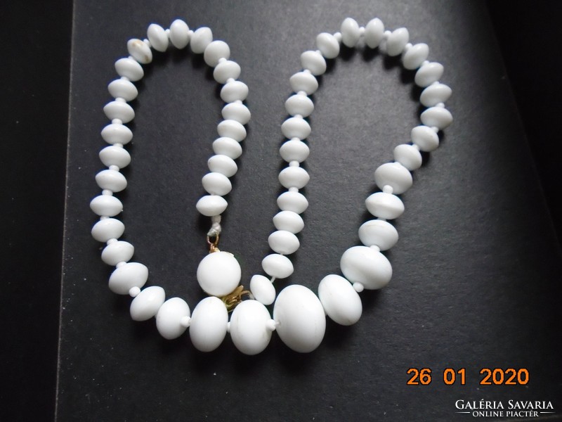 White milk glass pearl necklace with antique gold plated clasp