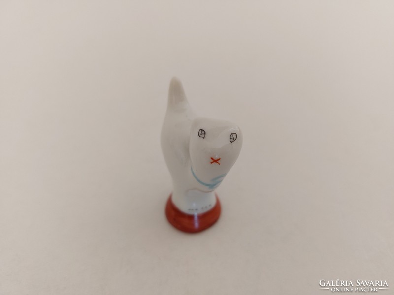 Régi Hollóházi porcelán mini cica fehér macska