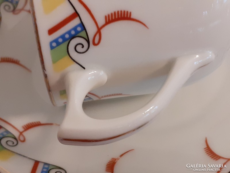 Régi porcelán H&C Chodau csésze art deco mintás teás bögre