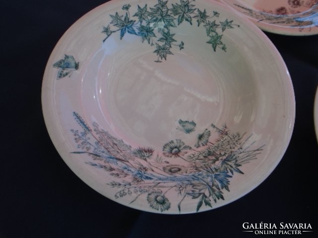 4 személyes antik szecessziós majolika tányér készlet az 1850.90 évekből KURIÓZUM