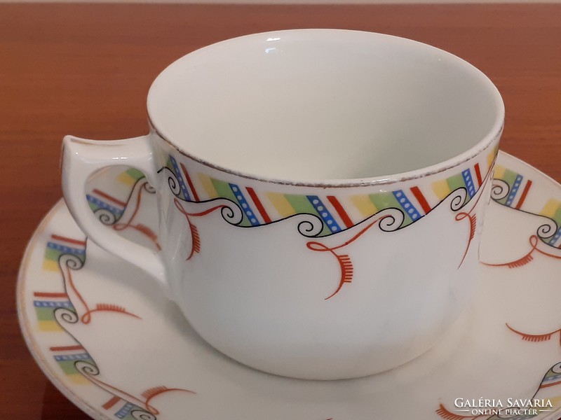 Régi porcelán H&C Chodau csésze art deco mintás teás bögre