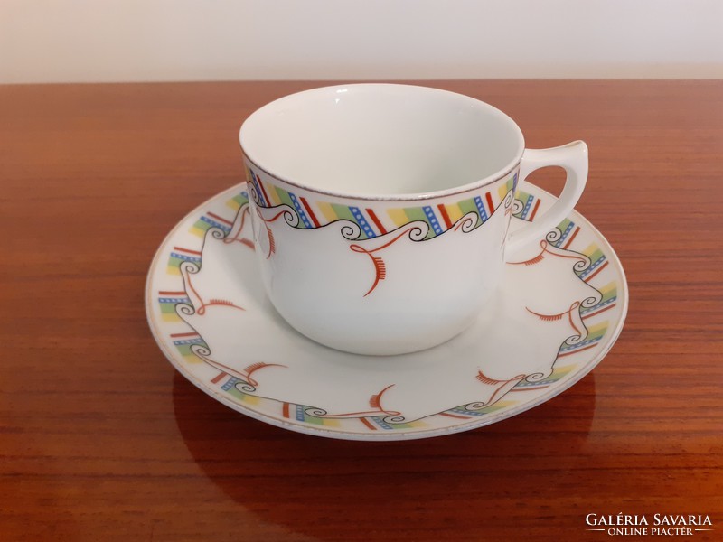 Régi porcelán H&C Chodau csésze art deco mintás teás bögre