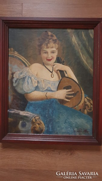 Lady playing mandolin