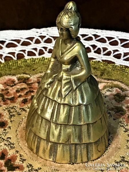 Antique Brass Maid Calling Bell, Mistress with Umbrella Statue, Has a Beautiful Sound