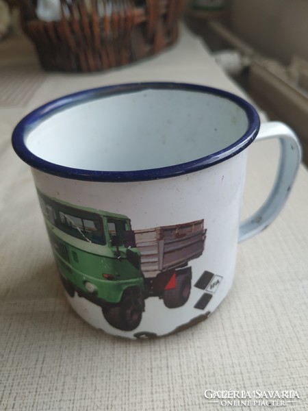 Retro enameled truck mug for sale!