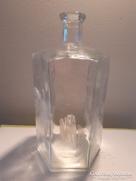 Régi nagy patikaüveg külsőleg feliratos régi szögletes gyógyszertári palack