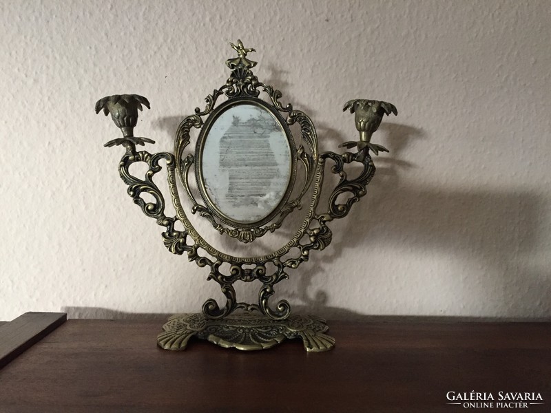 Antique vanity table mirror with candle holder