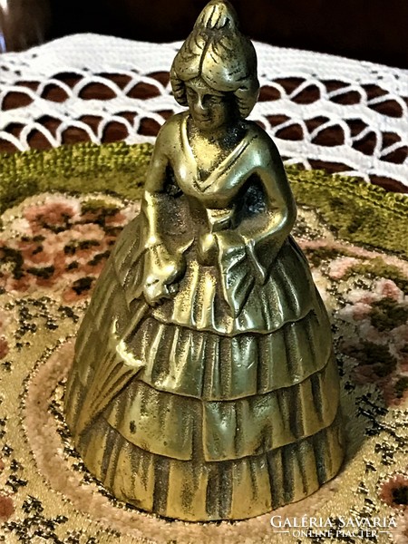 Antique Brass Maid Calling Bell, Mistress with Umbrella Statue, Has a Beautiful Sound