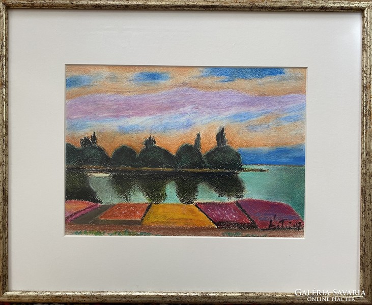 László Vizy: beautiful pastel river bank