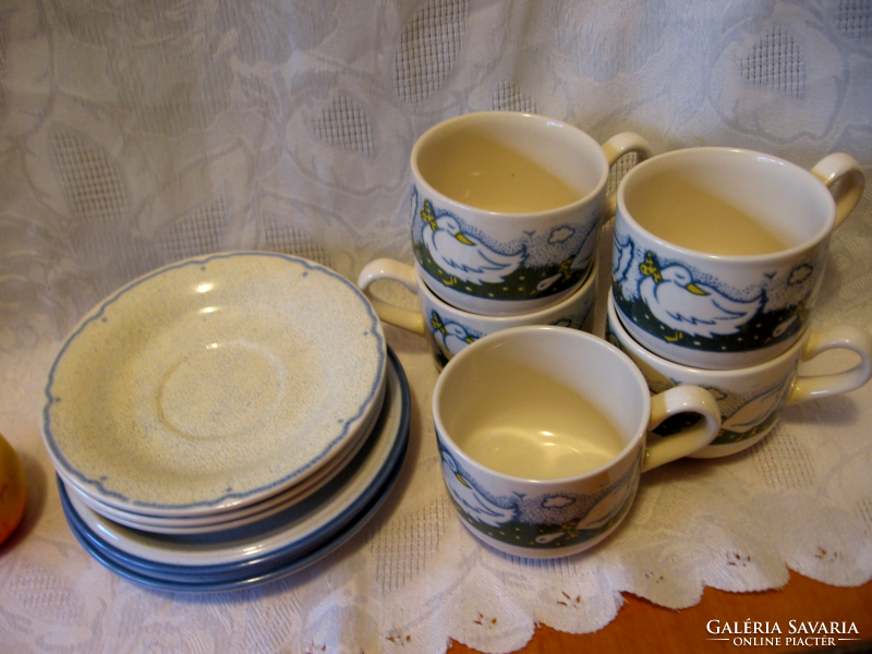 Set of 5 bow duck, goose English eit teas, coffee set