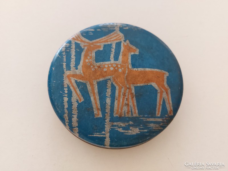 Old metal box round deer pattern box