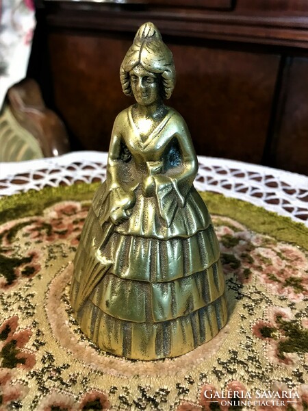 Antique Brass Maid Calling Bell, Mistress with Umbrella Statue, Has a Beautiful Sound
