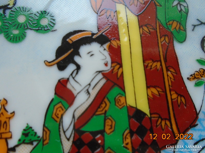 Kézzel festett kézzel jelzett japán dísztányér nagyon ritka jelenetes mintával