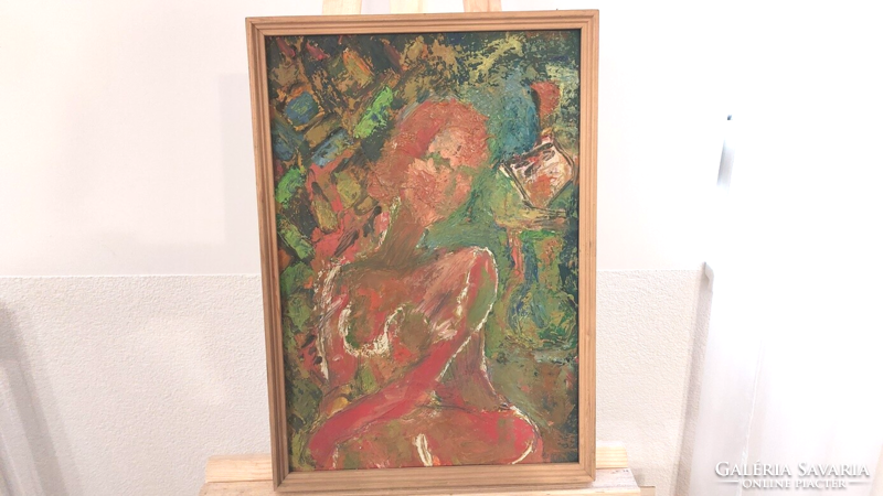(K) abstract female figure, nude painting 36x53 cm with frame