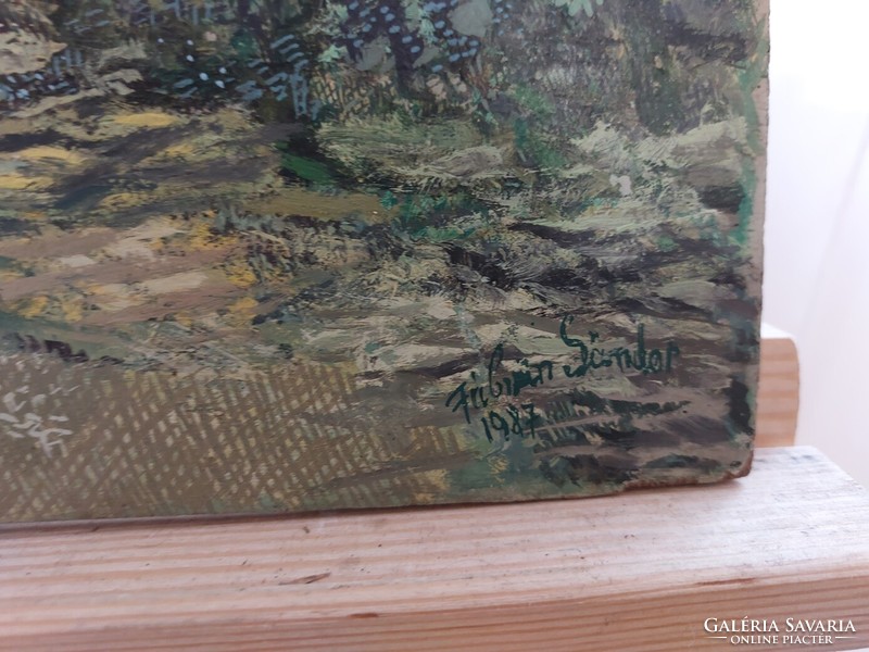 (K) forest painting painted with an interesting technique with a Fabian sign 43x26 cm