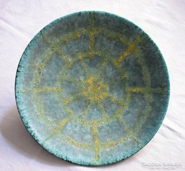Iparművészeti kézműves Retro design kerámia tál fali dísz tányér 27,5 x 4 cm