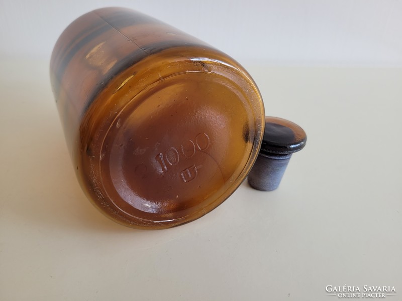 Régi 1 literes barna dugós patikai üveg patikaüveg vintage gyógyszertári palack