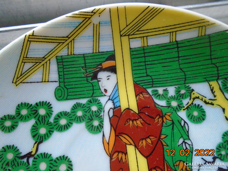 Kézzel festett kézzel jelzett japán dísztányér nagyon ritka jelenetes mintával
