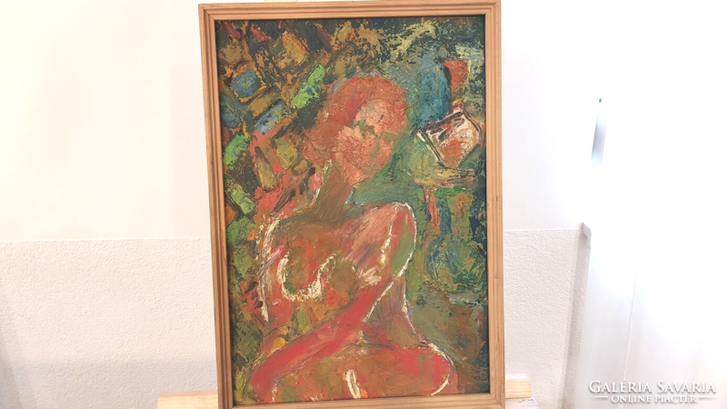 (K) abstract female figure, nude painting 36x53 cm with frame