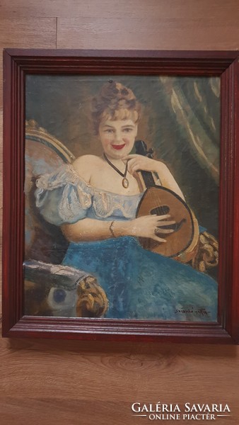 Lady playing mandolin