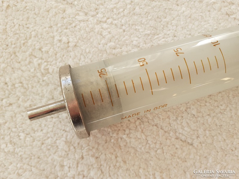 Old injection medical glass syringe 26 cm