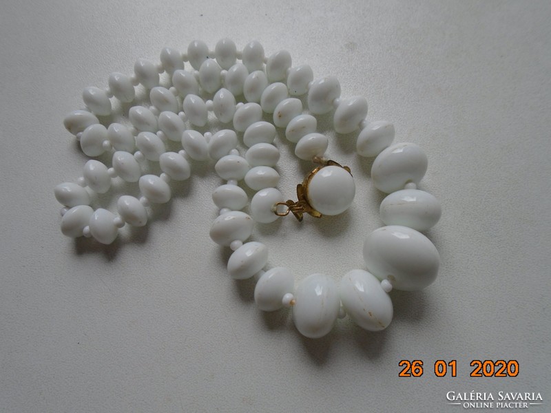 White milk glass pearl necklace with antique gold plated clasp