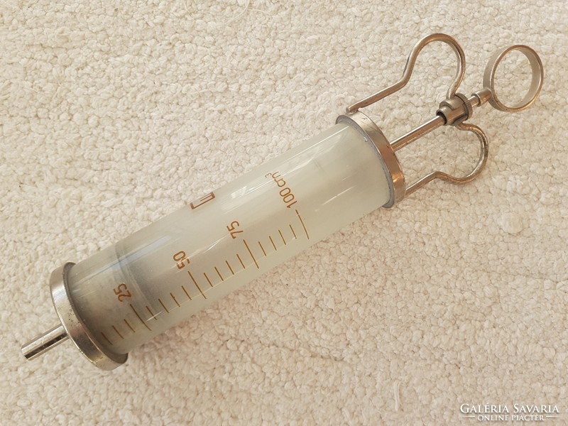 Old injection medical glass syringe 26 cm