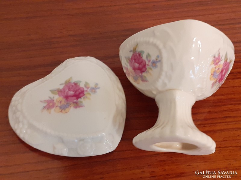 Vintage porcelain heart shaped rosy jewelry box with vintage gift box