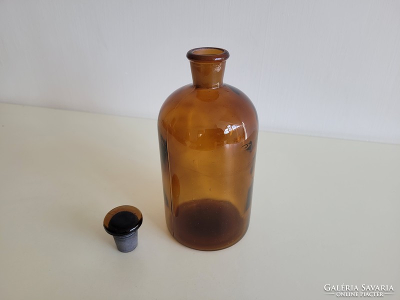 Régi 1 literes barna dugós patikai üveg patikaüveg vintage gyógyszertári palack
