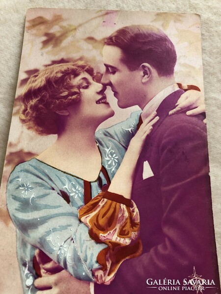 Antik színezett romantikus képeslap              -3.