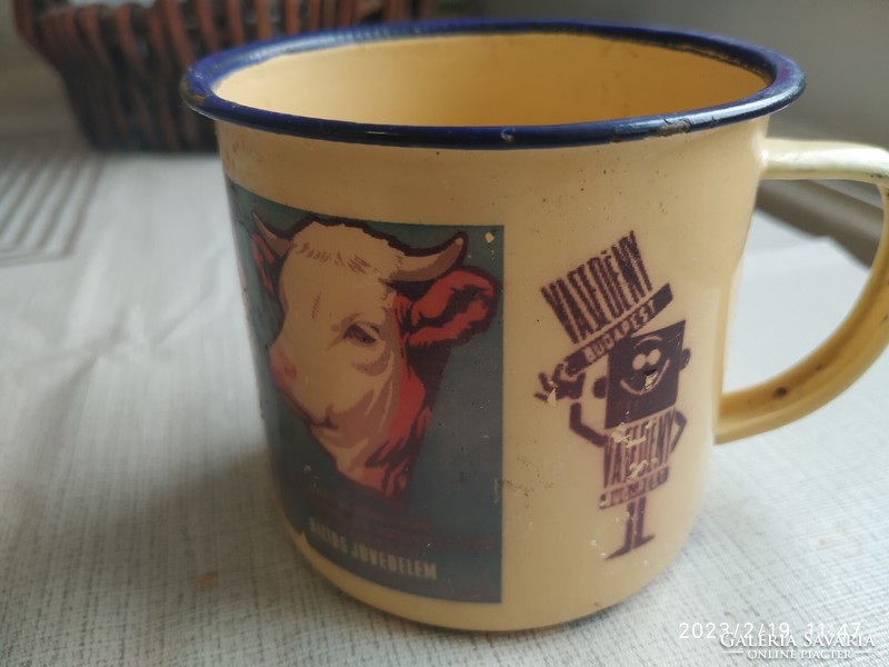 Retro enameled, advertising inscription, mug for sale!
